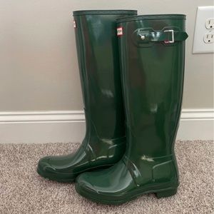 Tall green hunter rain boots